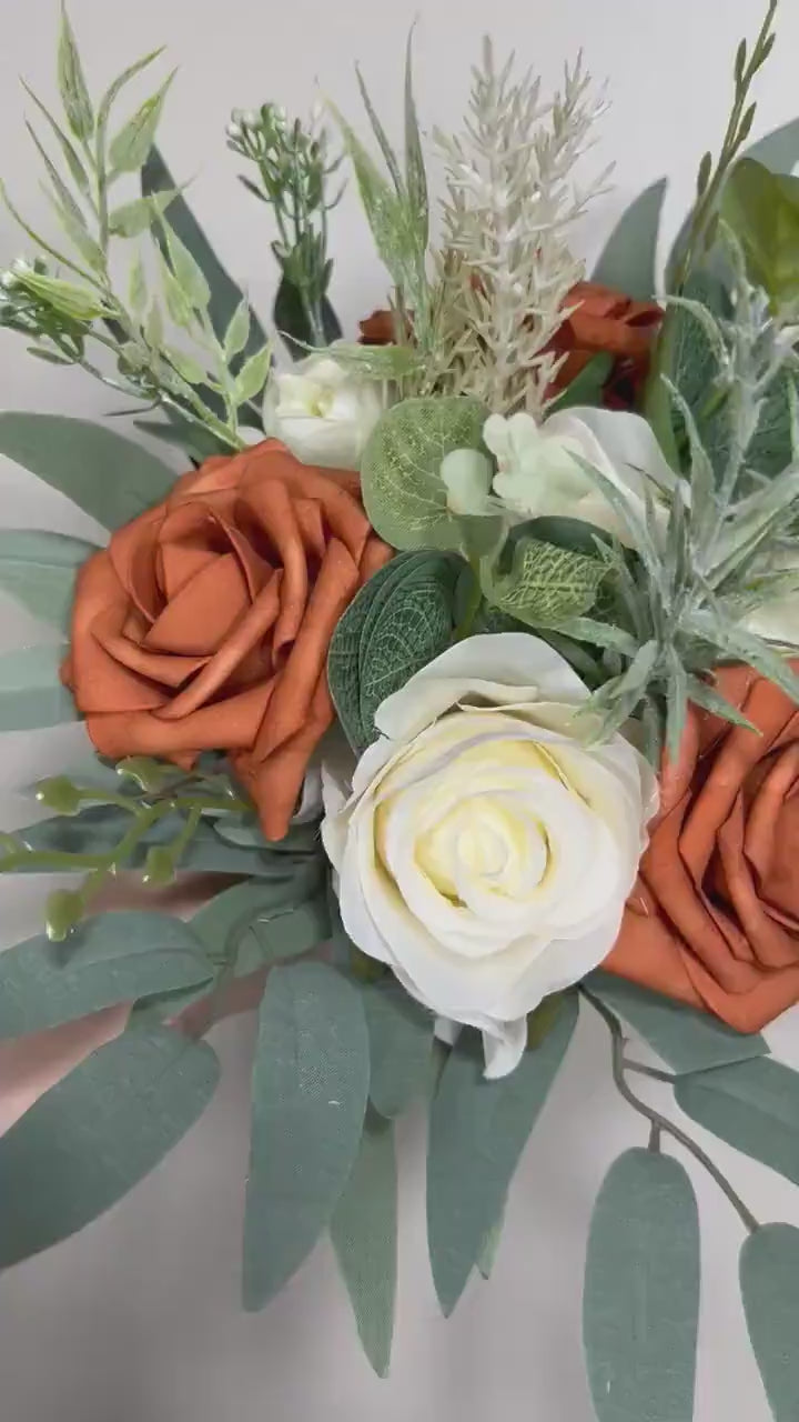 Burnt Orange Ivory Bouquet Wedding Bridesmaids Bouquet Terracotta Bouquet Rust Burnt Orange Bouquet Sage Boho Artificial Flower