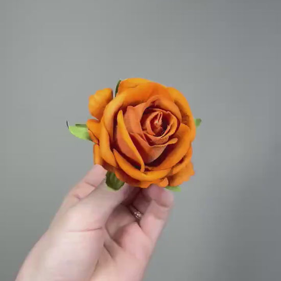 Burnt Orange Rose 2.5” Small Artificial Rust Flower Flower Head Terracotta DIY Supplies Craft Wedding Pumpkin Rose Silk Flowers Orange