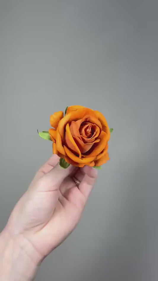 Burnt Orange Rose 2.5” Small Artificial Rust Flower Flower Head Terracotta DIY Supplies Craft Wedding Pumpkin Rose Silk Flowers Orange