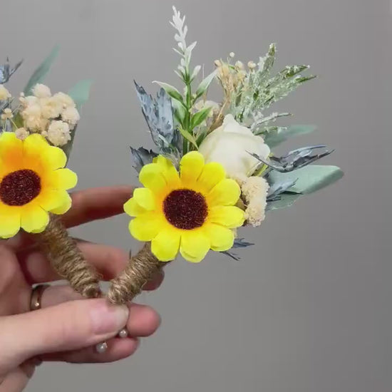 Sunflower Boutonniere Groom Boutonnières Dusty Blue Groomsmen Sunflower Blue Boutonnière Groom Fall Sunflower Baby Breath Artificial Flowers