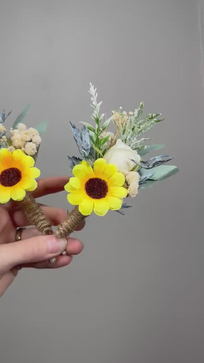 Sunflower Boutonniere Groom Boutonnières Dusty Blue Groomsmen Sunflower Blue Boutonnière Groom Fall Sunflower Baby Breath Artificial Flowers