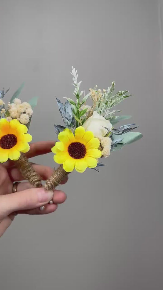 Sunflower Boutonniere Groom Boutonnières Dusty Blue Groomsmen Sunflower Blue Boutonnière Groom Fall Sunflower Baby Breath Artificial Flowers