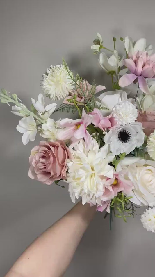 Wedding Dusty Rose Bouquet Wild Flower Bridal White Bouquet Pink Blush Bridesmaids Bouquet Spring Summer Anemone Artificial Flower Poppy