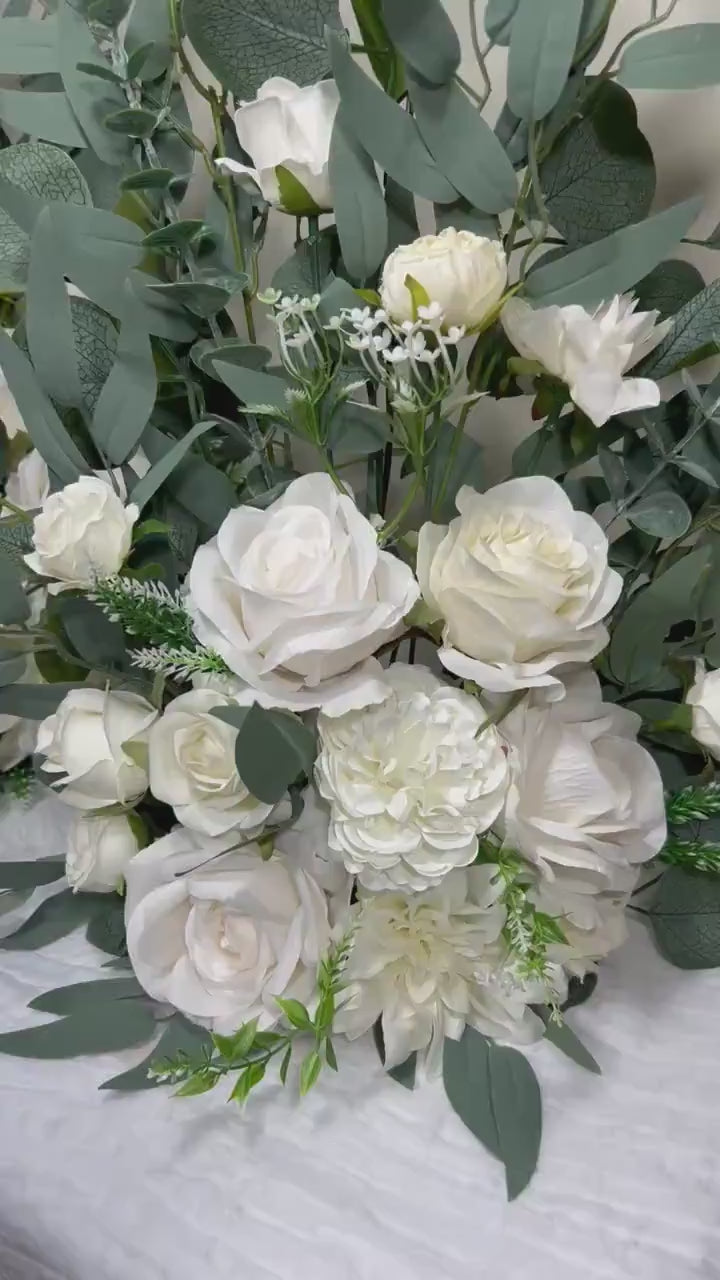 Set of 2 Wedding Aisle Marker Flower Floor Arrangement Whiskey Barrel Décor White Ground Arch Ivory Dusty Rose Floor Eucalyptus