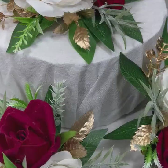 White Red Cake Decoration Wedding Cake Topper Red Flower Cake Arrangements White Red Gold Cake Decoration Ivory Red Flower Cake Decor Gold