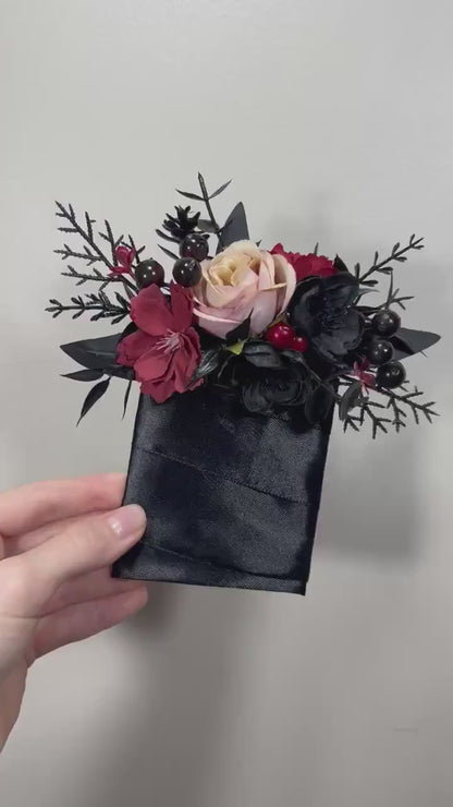 Wedding Pocket Boutonniere Black Groom Boutonnière Square Burgundy Groomsmen Halloween Dusty Rose Burgundy Black Gothic Artificial Flowers