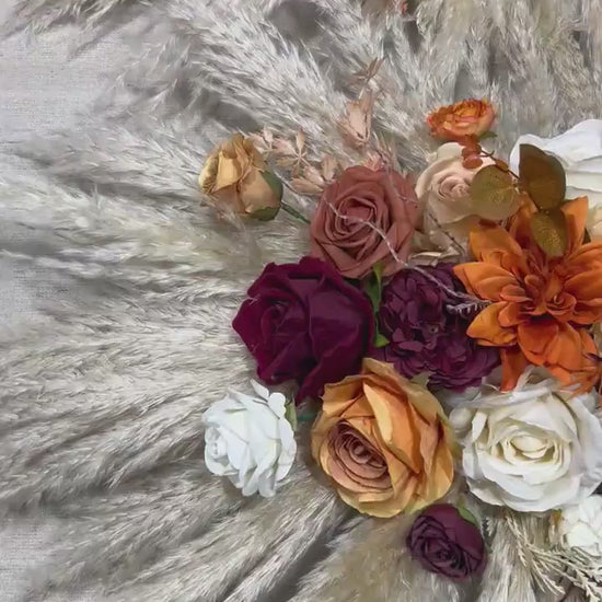 Orange Burgundy Arch Arrangement Ivory Terracotta Aisle Arrangement Rust Boho Burgundy Arbor Arrangement Fall Burnt Orange Pampas Grass