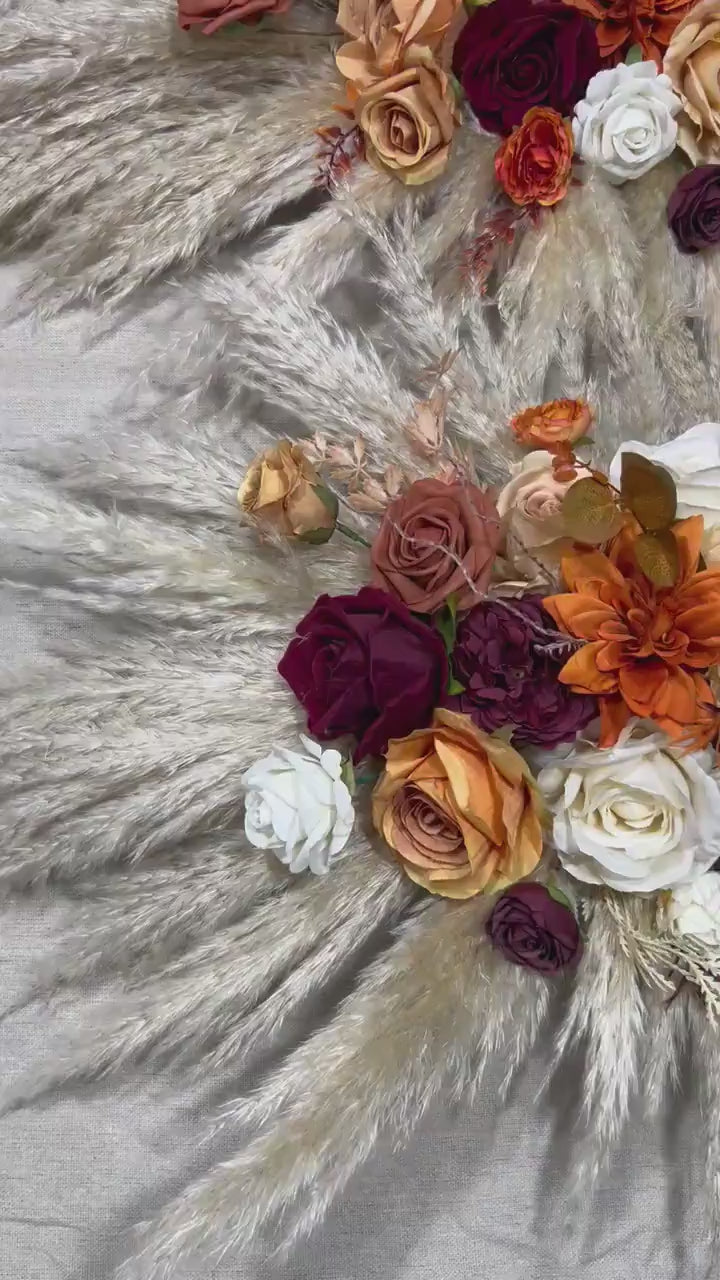 Orange Burgundy Arch Arrangement Ivory Terracotta Aisle Arrangement Rust Boho Burgundy Arbor Arrangement Fall Burnt Orange Pampas Grass