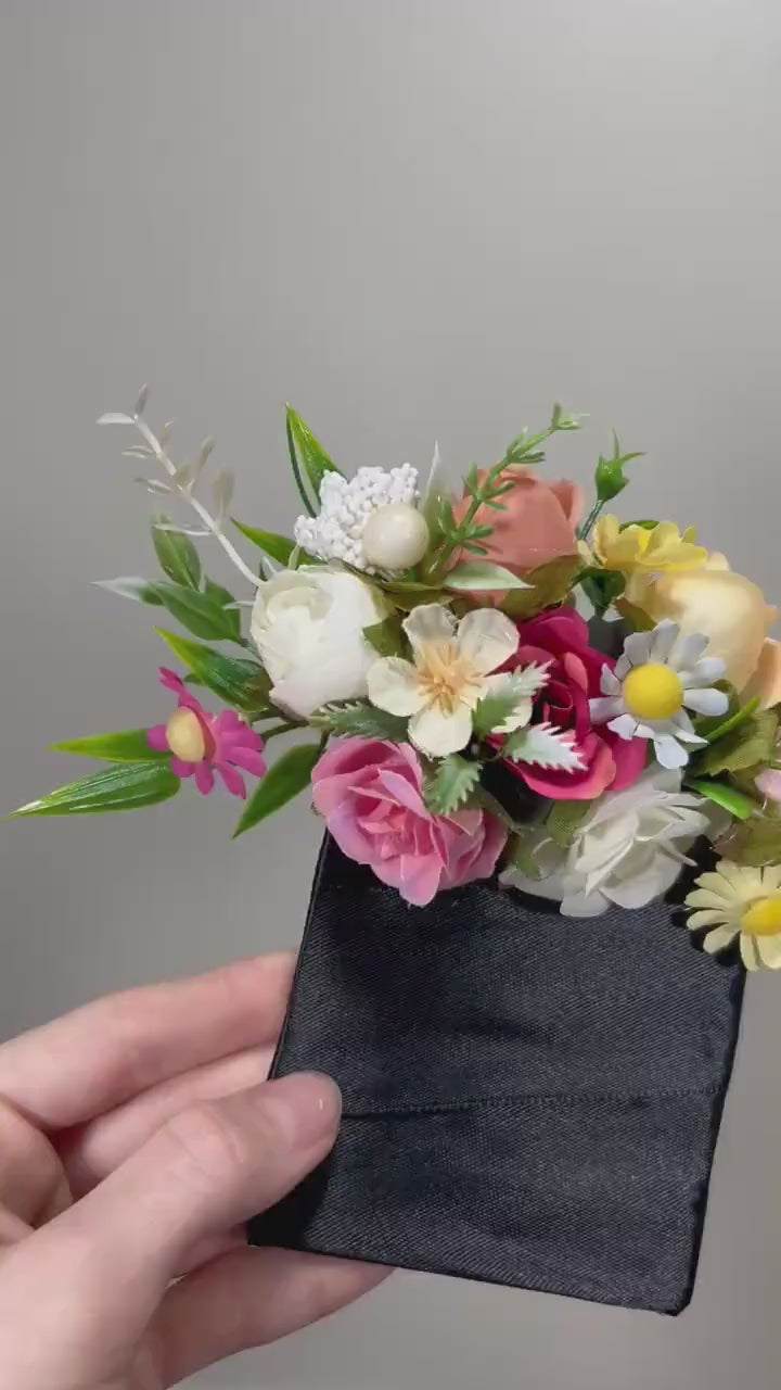Wedding Pocket Boutonniere White Groom Boutonnière Pink Square Groomsmen Pocket Boutonniere Dusty Rose Wild Flowers Artificial Multicolor