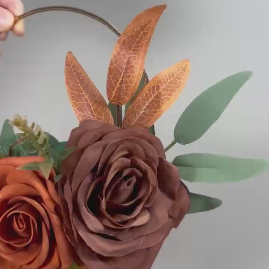 Wedding Hoop Terracotta Rust Hoop Burnt Orange Flower Girl Hoop Bridesmaids Ring Wreath Cinnamon Fall Artificial Flower