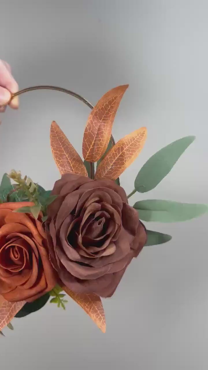 Wedding Hoop Terracotta Rust Hoop Burnt Orange Flower Girl Hoop Bridesmaids Ring Wreath Cinnamon Fall Artificial Flower