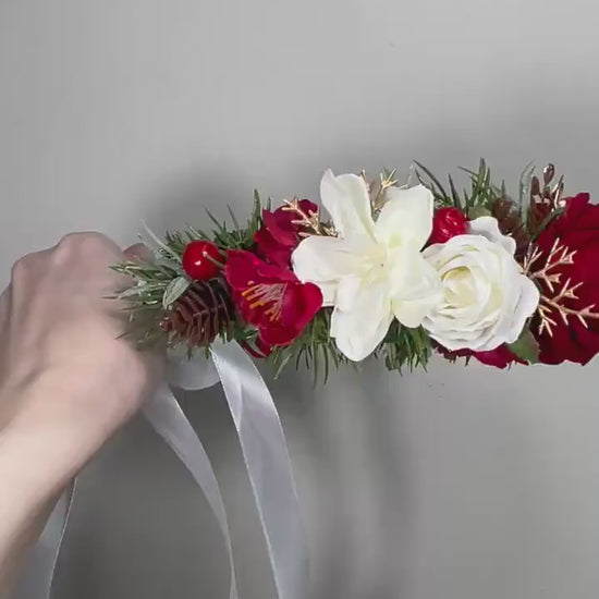 Wedding Flower Crown White Christmas Crown Wedding Floral Headband Flower Adult Crown Flower Girl Wreath Winter Crown Children Red Hair