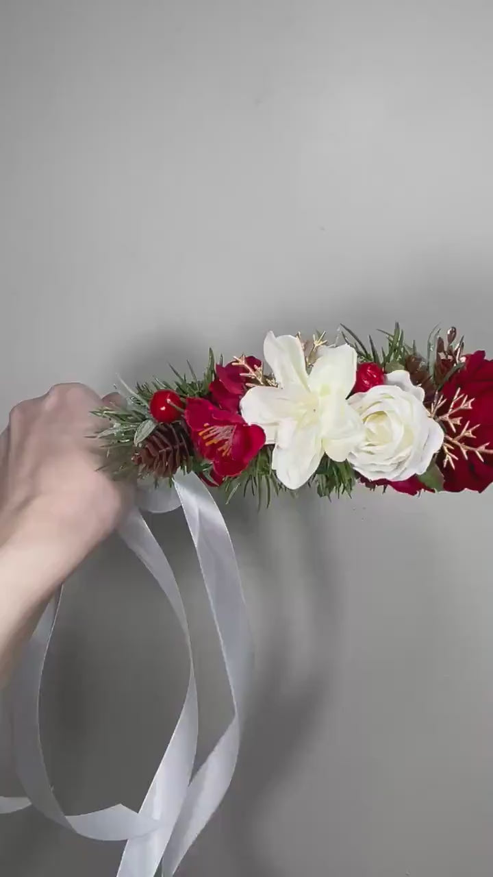 Wedding Flower Crown White Christmas Crown Wedding Floral Headband Flower Adult Crown Flower Girl Wreath Winter Crown Children Red Hair