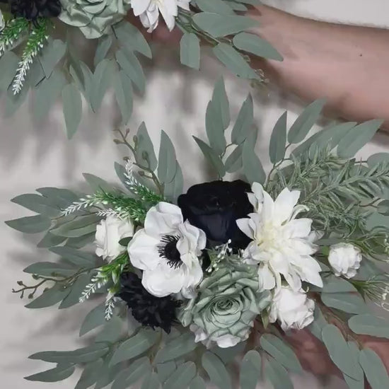 Sage Green Arch Arrangement White Anemone Arch Aisle Arrangement Ivory Decor Black Artificial Flowers Dusty Sage Green Eucalyptus Anemone