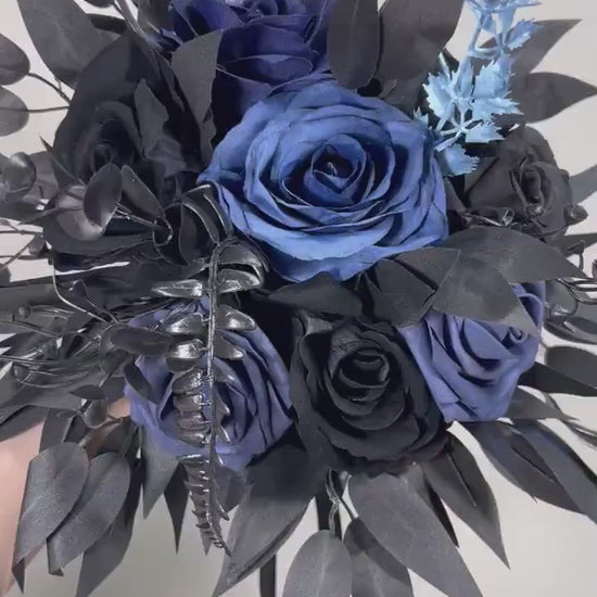 Black Navy Blue Bouquet Wedding Bridal Black Dark Blue Gothic Bouquet Black Bridesmaids Bouquet Black Dark Blue Navy Artificial Flower