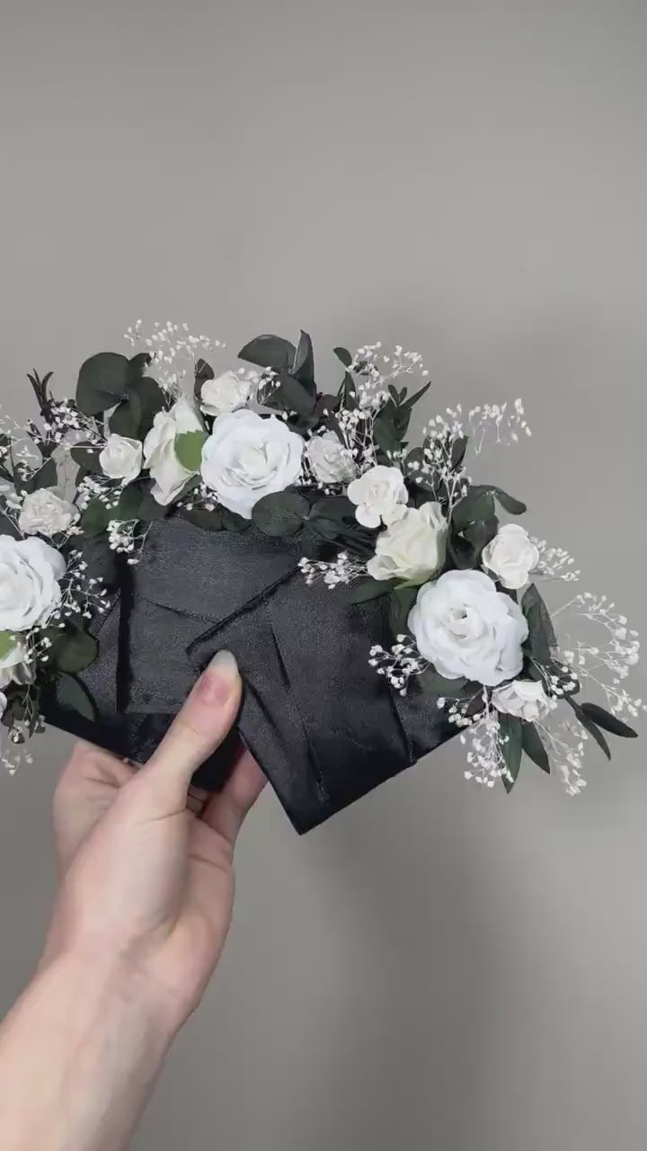 White Pocket Boutonniere Wedding Greenery Groom Boutonnière Square Groomsmen Wedding Ivory Rustic Eucalyptus Baby Breath Artificial Flowers