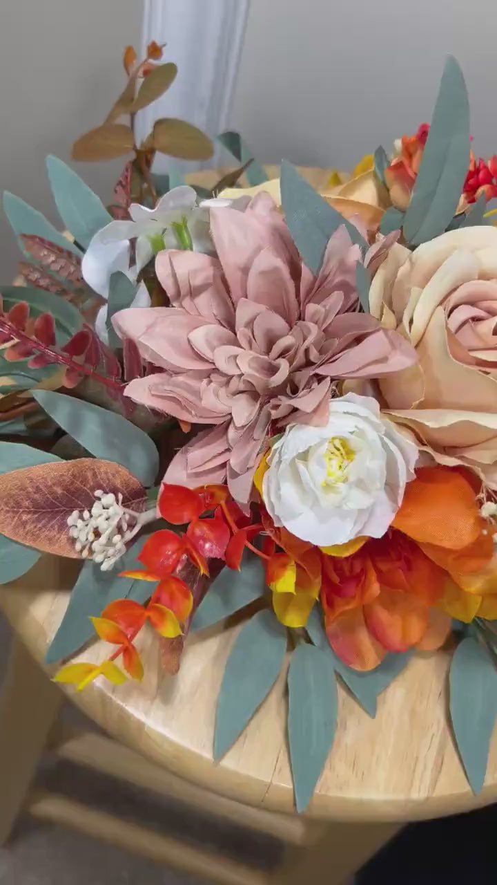 Wedding Centerpiece Terracotta Boho Table Decor Anemone White Centerpiece Burnt Orange Table Centerpiece Eucalyptus Artificial Flower