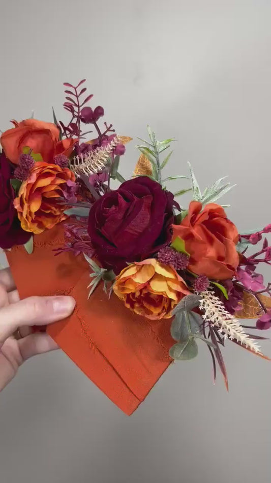 Wedding Pocket Boutonniere Terracotta Groom Boutonnière Square Groomsmen Rust White Burnt Orange Ivory Boutonniere Red Artificial Flowers