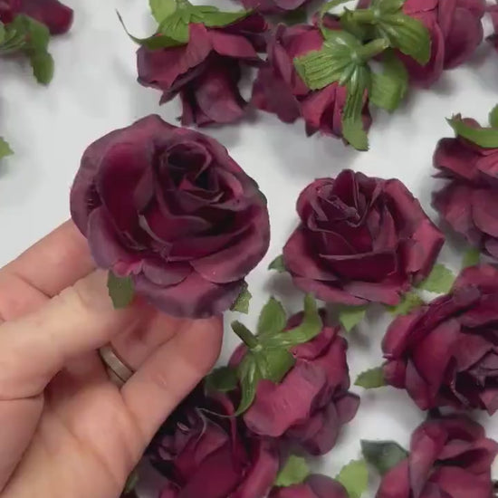 Burgundy Flower Head Wedding Burgundy Flower Heads Rose 1.5" Maroon Wedding Craft Supplies Burgundy Artificial Rose Head Wine Red