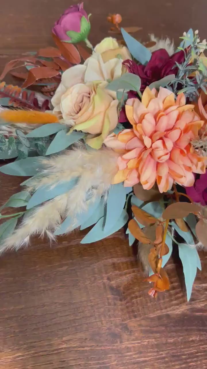 Wedding Centerpiece Terracotta Boho Table Decor Sweetheart Burnt Orange Burgundy Table Centerpiece Pampas Grass Artificial Flower