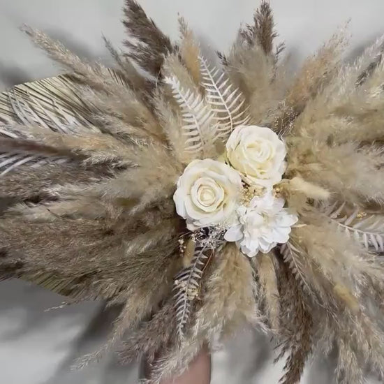 Wedding Arch Arrangement White Pampas Grass Arch Aisle Arrangement Palms Leaves Decor Handmade Artificial Dried Flowers Baby Breath Ivory