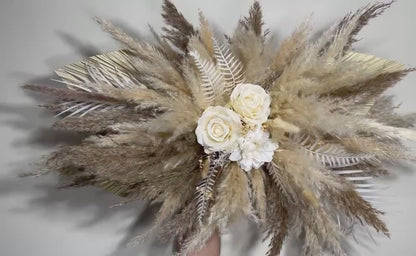 Wedding Arch Arrangement White Pampas Grass Arch Aisle Arrangement Palms Leaves Decor Handmade Artificial Dried Flowers Baby Breath Ivory