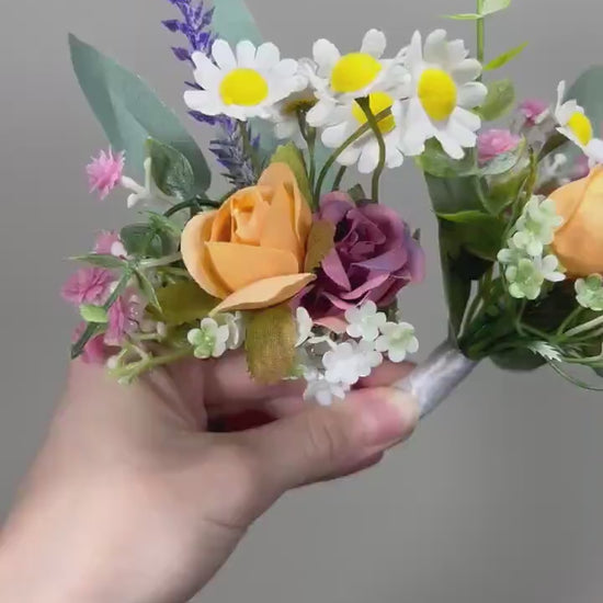 Boutonniere Wild Flower Wedding Groom Pink Groomsmen Boutonnière Pink Orange Boutonniere White Lavender Artificial Flower Wild Camomile