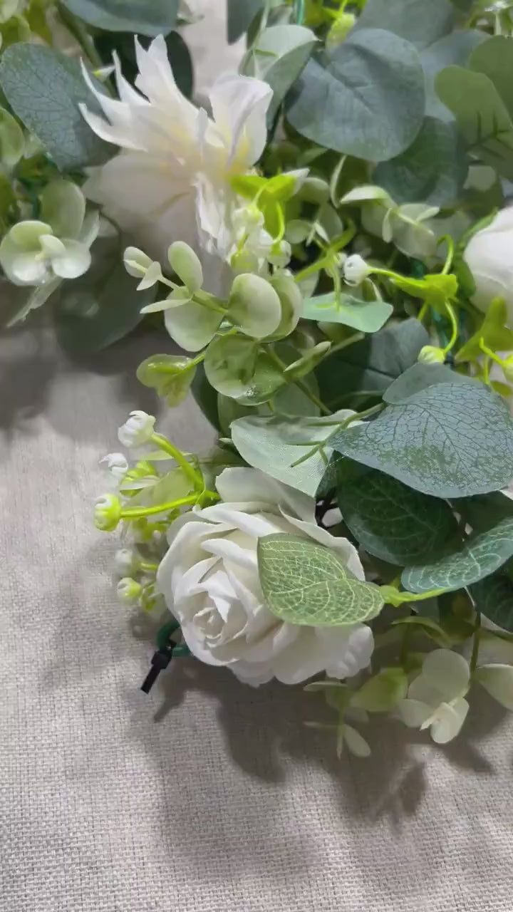 Wedding Garland White Table Decor Ivory Aisle Arrangement Silver Dollar Eucalyptus Decoration White Table Runner Artificial Flower Greenery