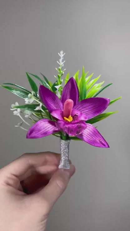 Purple Boutonniere Orchid Wedding Purple Boutonnière Groom Corsage Mom Tropical Beach Corsage Groomsmen Purple Boutonnière Beach Artificial