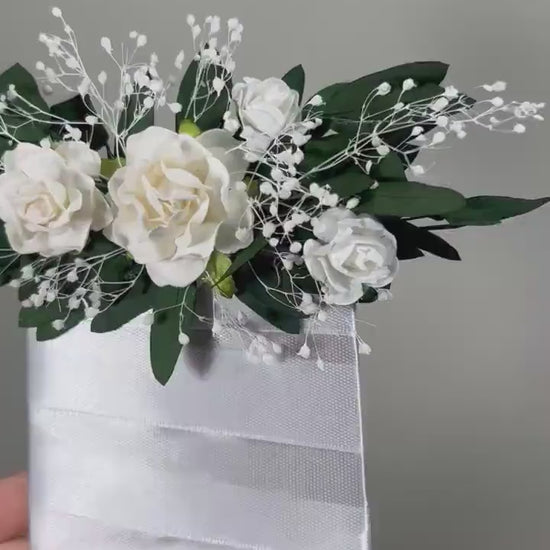 Wedding Pocket Boutonniere White Groom Boutonnière Square Ivory Groomsmen Pocket Boutonniere Wedding Ivory Greenery Artificial Flowers