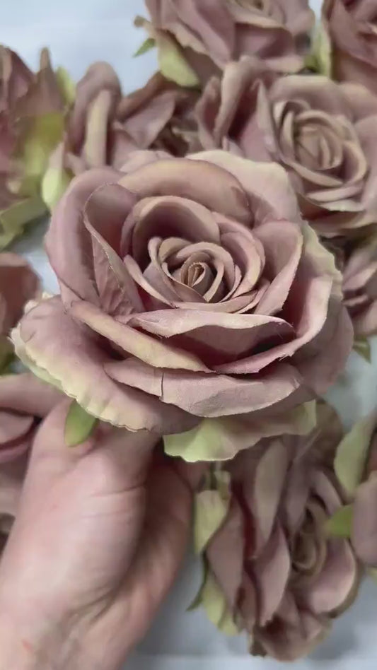 Brown Flower Heads 4” Wedding Taupe Rose Flowers Artificial Brown Flowers Silk Flower Head Beige Brown Tan Roses DIY Mocha Brown