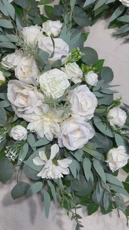 Wedding Arrangement White Arbor Arrangement Ivory Cross Decor White Flowers Arch Arrangement White Sage Eucalyptus Artificial Flowers Faux