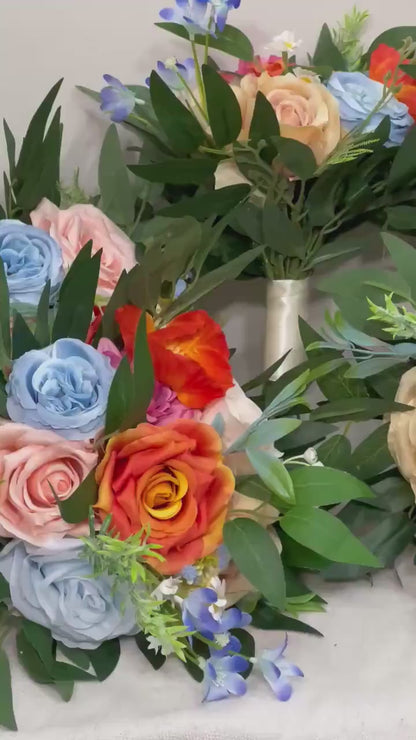 Wedding Bouquet Wild Flower Summer Pink Bridal White Spring Bouquet Pink Blush Blue Bridesmaids Bouquet Blue Wild Flower Artificial