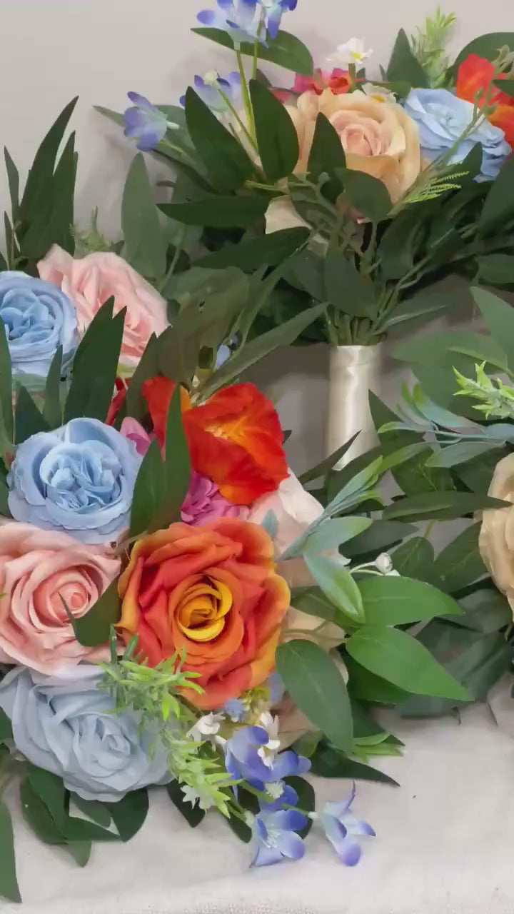 Wedding Bouquet Wild Flower Summer Pink Bridal White Spring Bouquet Pink Blush Blue Bridesmaids Bouquet Blue Wild Flower Artificial