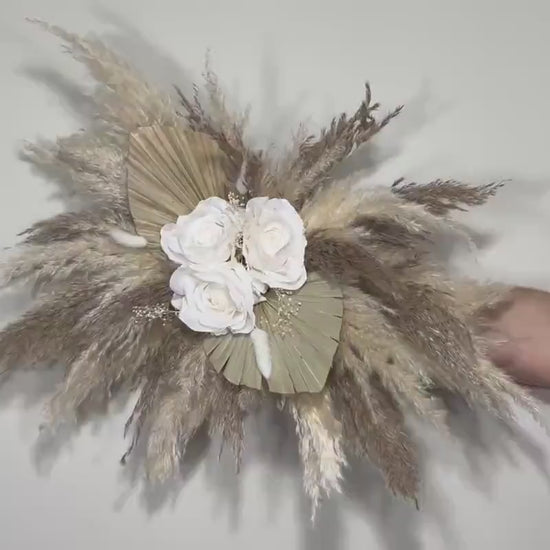 Wedding Arch Arrangement White Pampas Grass Arch Aisle Arrangement Palms Leaves Artificial Dried Flowers Ivory Swag Home Decor Office Wall
