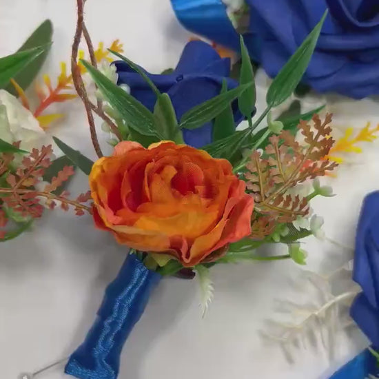 Royal Blue Orange Corsage Wedding Blue Burnt Orange Wrist Corsage Mom White Terracotta Royal Blue Corsage Bridesmaids Artificial Flowers