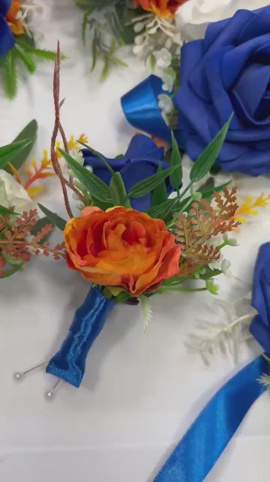 Royal Blue Orange Corsage Wedding Blue Burnt Orange Wrist Corsage Mom White Terracotta Royal Blue Corsage Bridesmaids Artificial Flowers