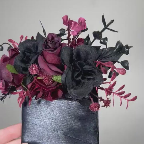 Black Burgundy Pocket Boutonniere Wedding Black Boutonniere Burgundy Groom Gothic Square Boutonnière Black Corsage Artificial Flower