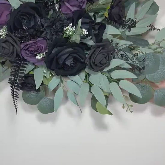 Black Arch Arrangement Wedding Purple Arch Aisle Arrangement Black Halloween Decor Gothic Black Artificial Flowers Eucalyptus Sage