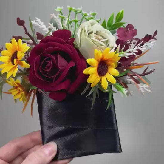Sunflower Pocket Boutonniere Wedding Groom Boutonnière Sunflower Burgundy Square Groomsmen Sunflower Sage Green Artificial Flowers