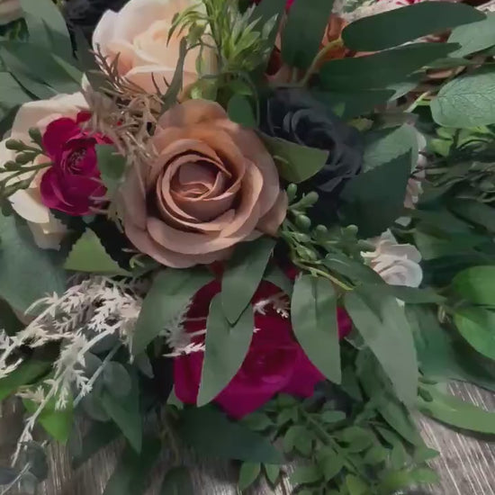 Pink Black Brown Centerpiece, Wedding Rustic Flower Ball, Jewel Tones Table Centerpiece, Blush Dusty Rose Hot Pink Table Flowers