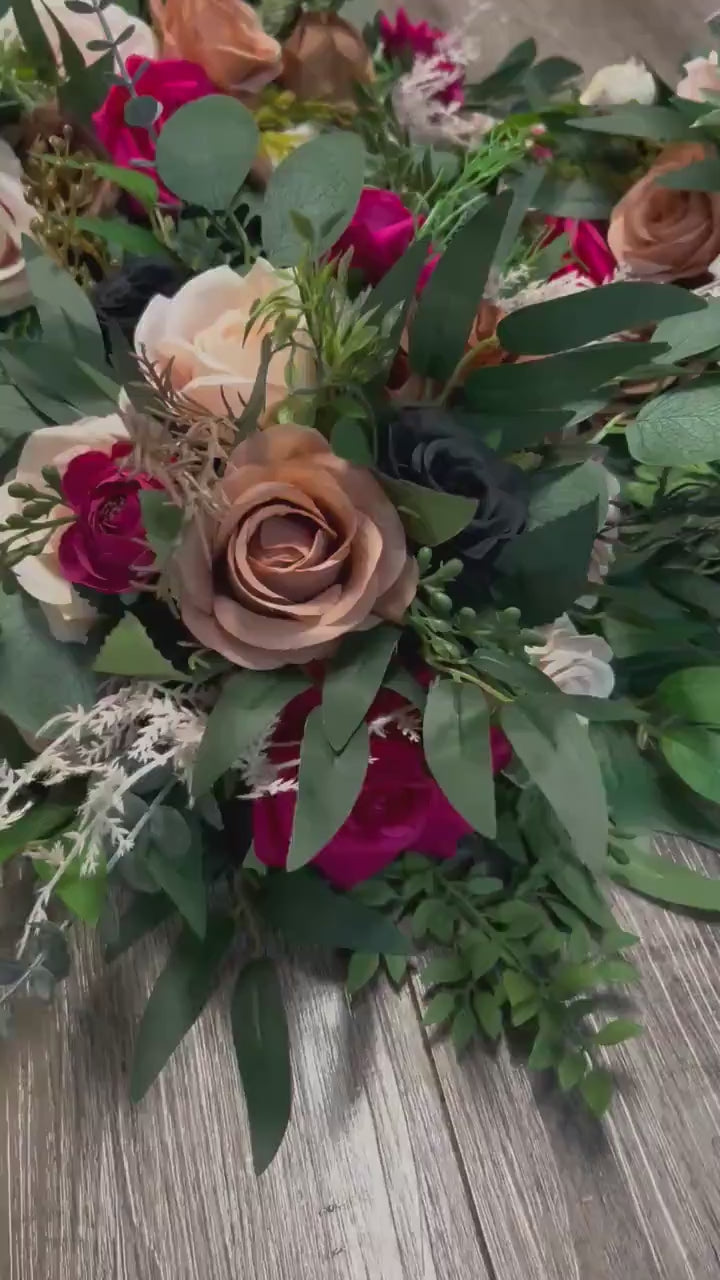 Pink Black Brown Centerpiece, Wedding Rustic Flower Ball, Jewel Tones Table Centerpiece, Blush Dusty Rose Hot Pink Table Flowers