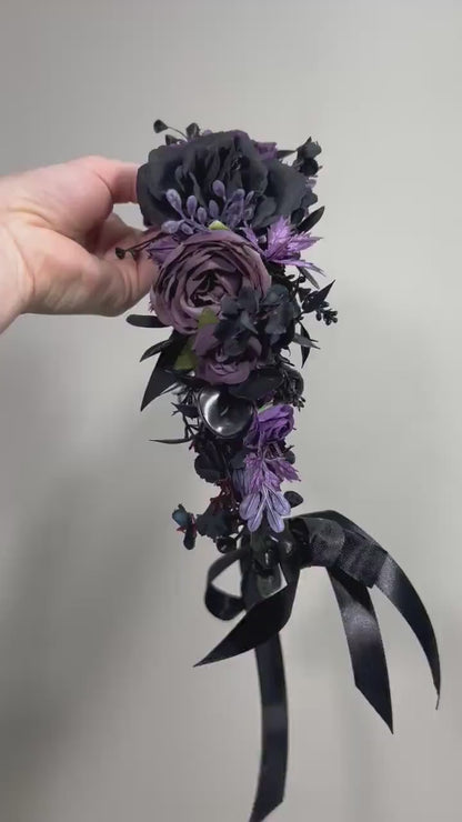 Black Purple Flower Crown Black Wedding Crown Gothic Floral Headband Black Flower Adult Crown Flower Girl Wreath Plum Black Crown Hair