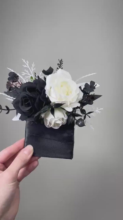 Black White Pocket Boutonniere Wedding White and Black Square Boutonnière Groom Black Ivory Groomsmen Pocket Boutonniere Prom Artificial