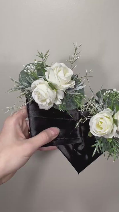 Wedding Pocket Boutonniere White Groom Boutonnière Square Groomsmen Wedding Ivory Rustic Decor Artificial Flowers White Boutonnière Pocket