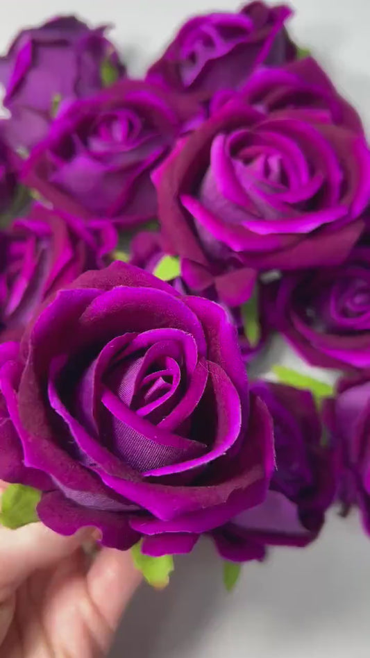 Purple Rose Heads Wedding Artificial Purple 2.5” Magenta Flower Head Heads Dark Purple Craft Supplies Wedding Magenta Roses Head Home Decor