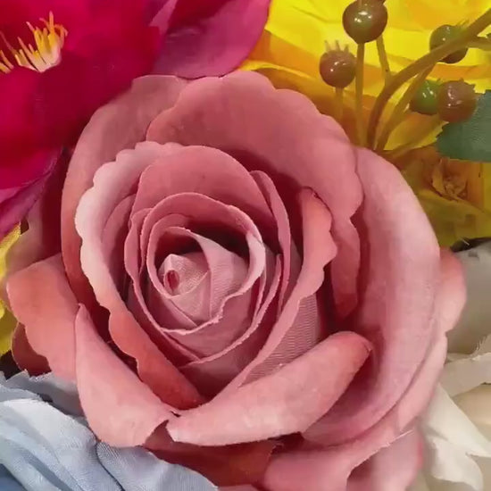 Summer Bouquet WildFlowers White Blue Bridal Yellow Spring Bouquet Ivory Dusty Blue Light Bridesmaids Bouquet Colorful Artificial Flowers