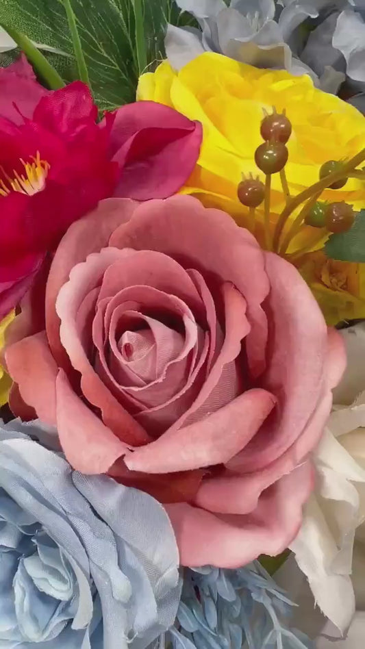 Summer Bouquet WildFlowers White Blue Bridal Yellow Spring Bouquet Ivory Dusty Blue Light Bridesmaids Bouquet Colorful Artificial Flowers