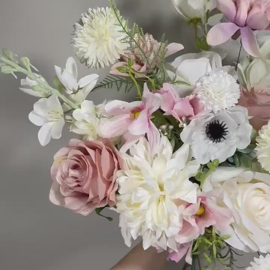 Wedding Dusty Rose Bouquet Wild Flower Bridal White Bouquet Pink Blush Bridesmaids Bouquet Spring Summer Anemone Artificial Flower Poppy