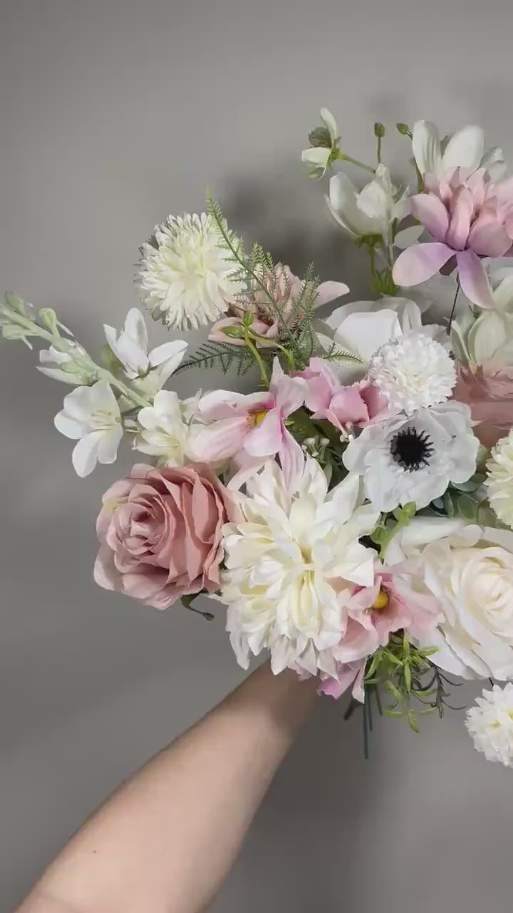 Wedding Dusty Rose Bouquet Wild Flower Bridal White Bouquet Pink Blush Bridesmaids Bouquet Spring Summer Anemone Artificial Flower Poppy